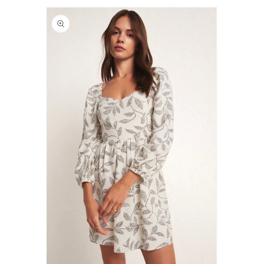 NWT Z Supply Floral Puff Sleeve Mini Dress Smocked Back White Large MSRP $119